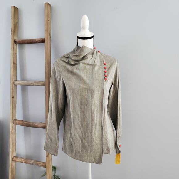 Lila Gray Lightweight Pullover Side Button Accent Mandarin Collar Top Size XS - Picture 1 of 6